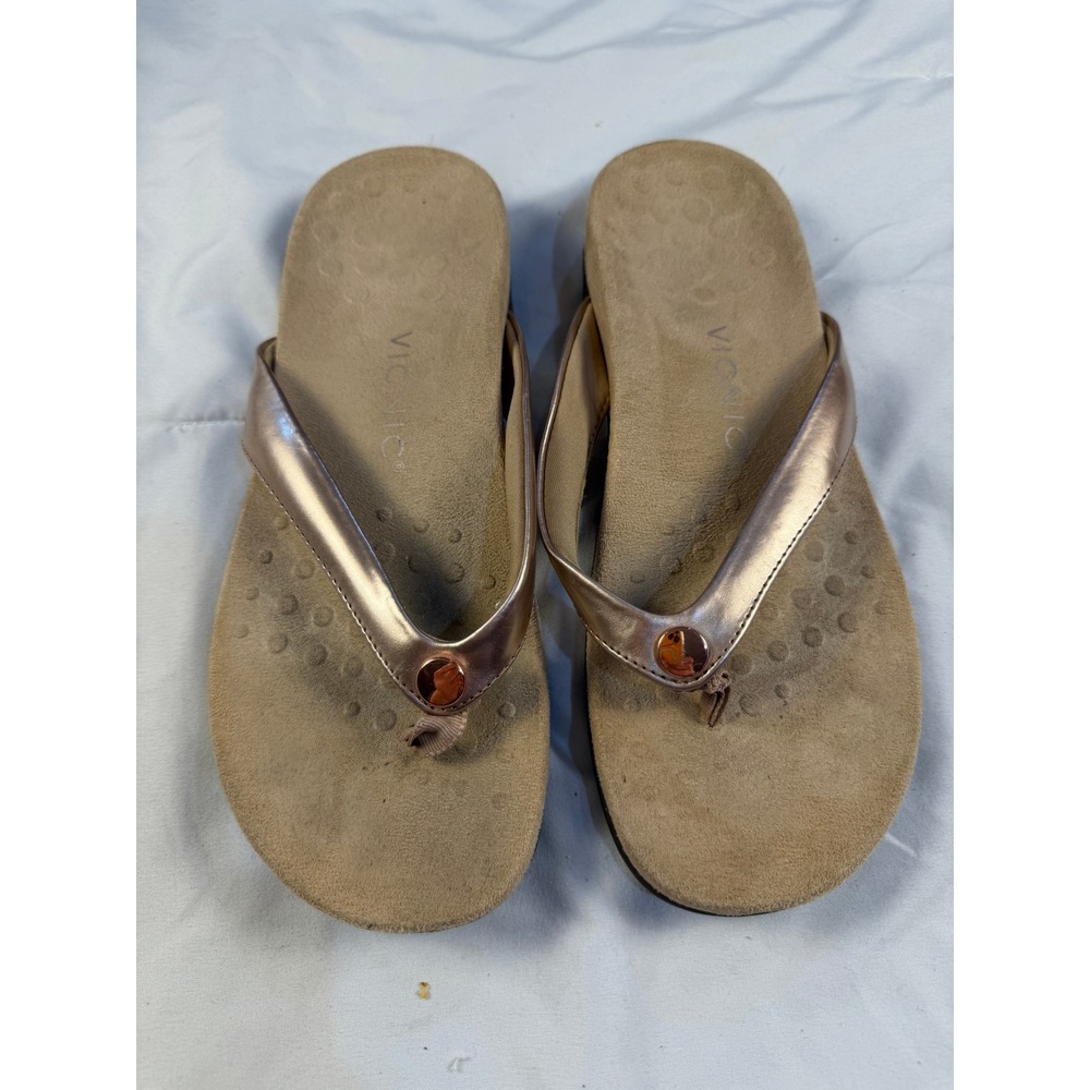 Vionic Davina Rose Gold Metallic Comfort‎ Thong Flip Flop Sandals Women's Size 8